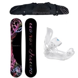 New Years Special Women's Snowboard Package Featherlite with Lux Rear Entry Bindings 