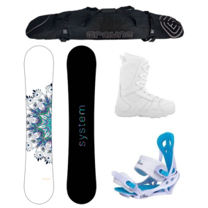 System 2022 MTNW Snowboard with Mystic Bindings Women's Snowboard Package 