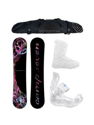 New Years Special Women's Snowboard Package Featherlite and Lux Rear Entry Bindings Complete 